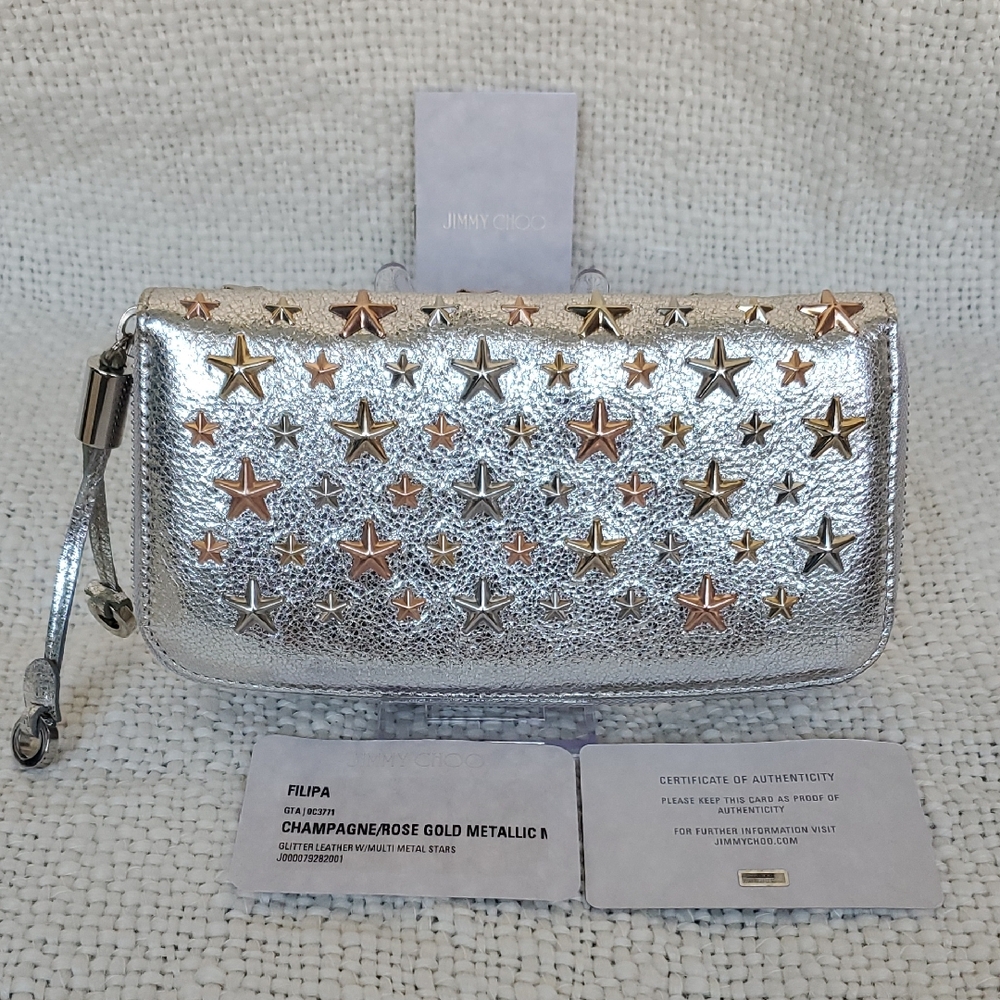 Jimmy Choo Filapa Metallic Star-Studded Wallet